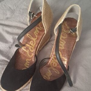 Sam Edelman Black and Tan Wedge Sandals